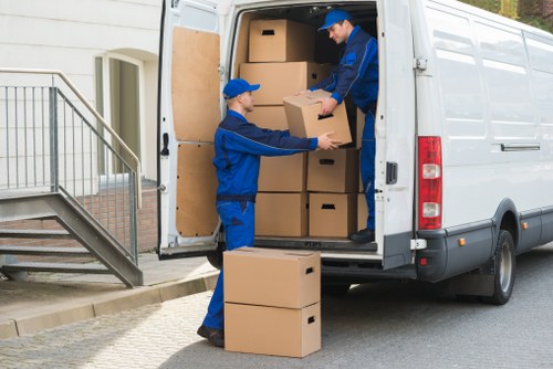 Packed household items ready for transport by a removal company