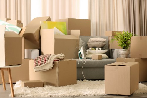 Packed boxes and furniture prepared for home removals in Uxbridge