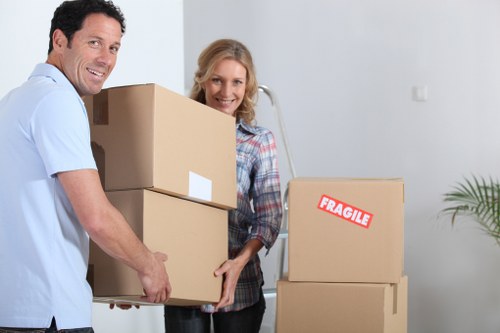 Team preparing desks and office items for a move in Uxbridge